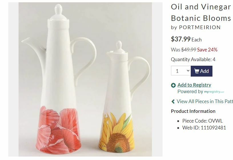 Portmeirion Sunflower & Poppy Botanic Blooms Oil & Vinegar Set NEW IN BOX