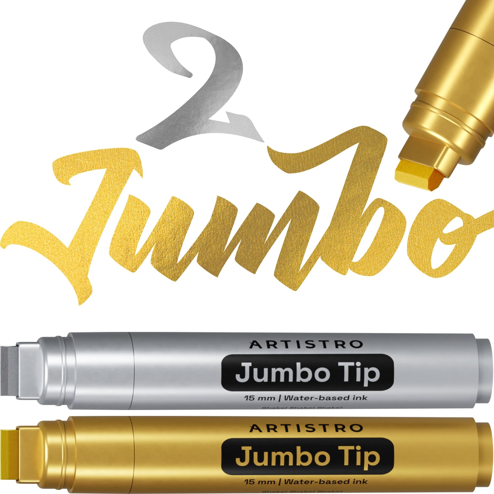 2 Gold & Silver Acrylic Paint Markers - 15mm Jumbo-Tip Paint Pens - Perfect f...