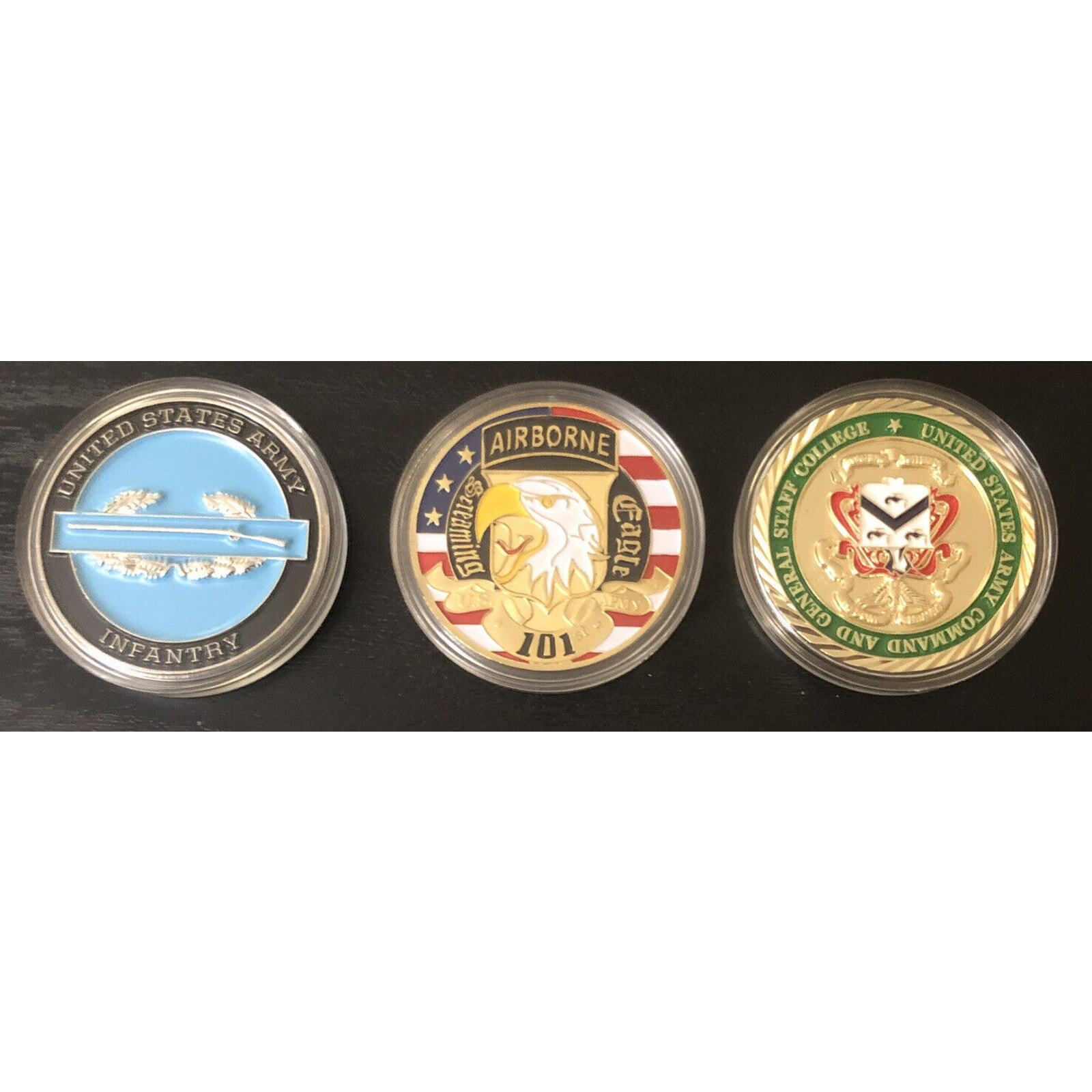 3PCS US ARMY 101 ST AIRBORNE CGSC SCHOOL INFANTRY BADGE Coin
