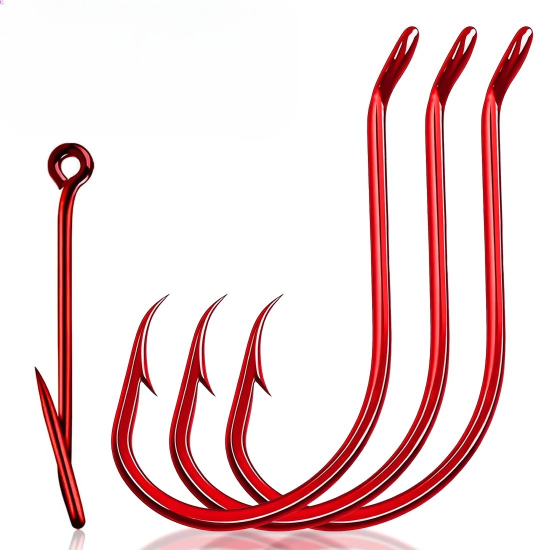200PCS Red Octopus Circle Hook Offset Live Bait Barbed Carp Hook Catfish Bass