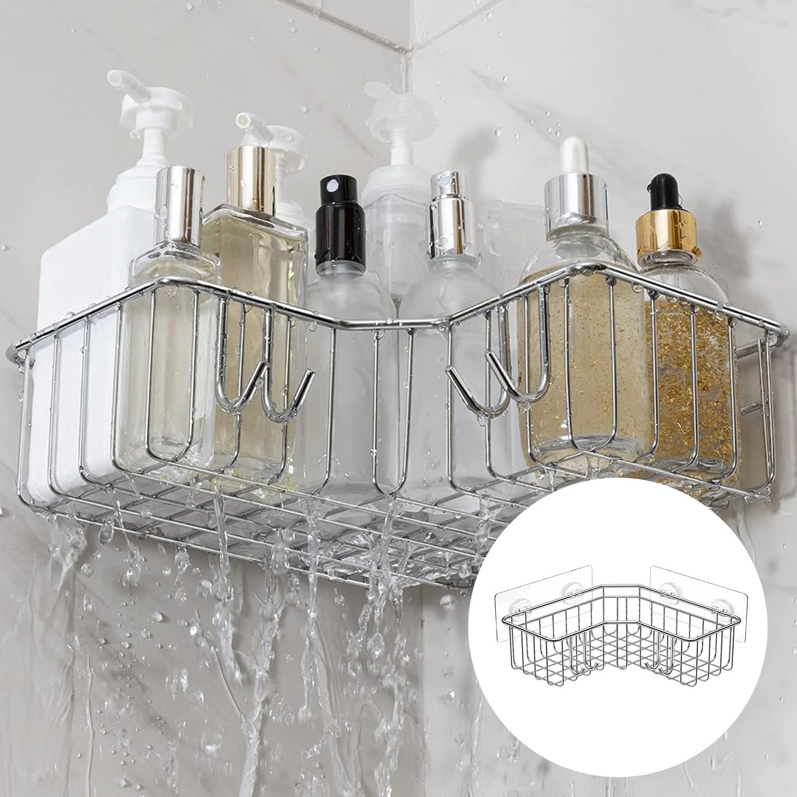 GETRIC 6 Pack Shower Caddy Adhesive Replacement, Shelves Transparent