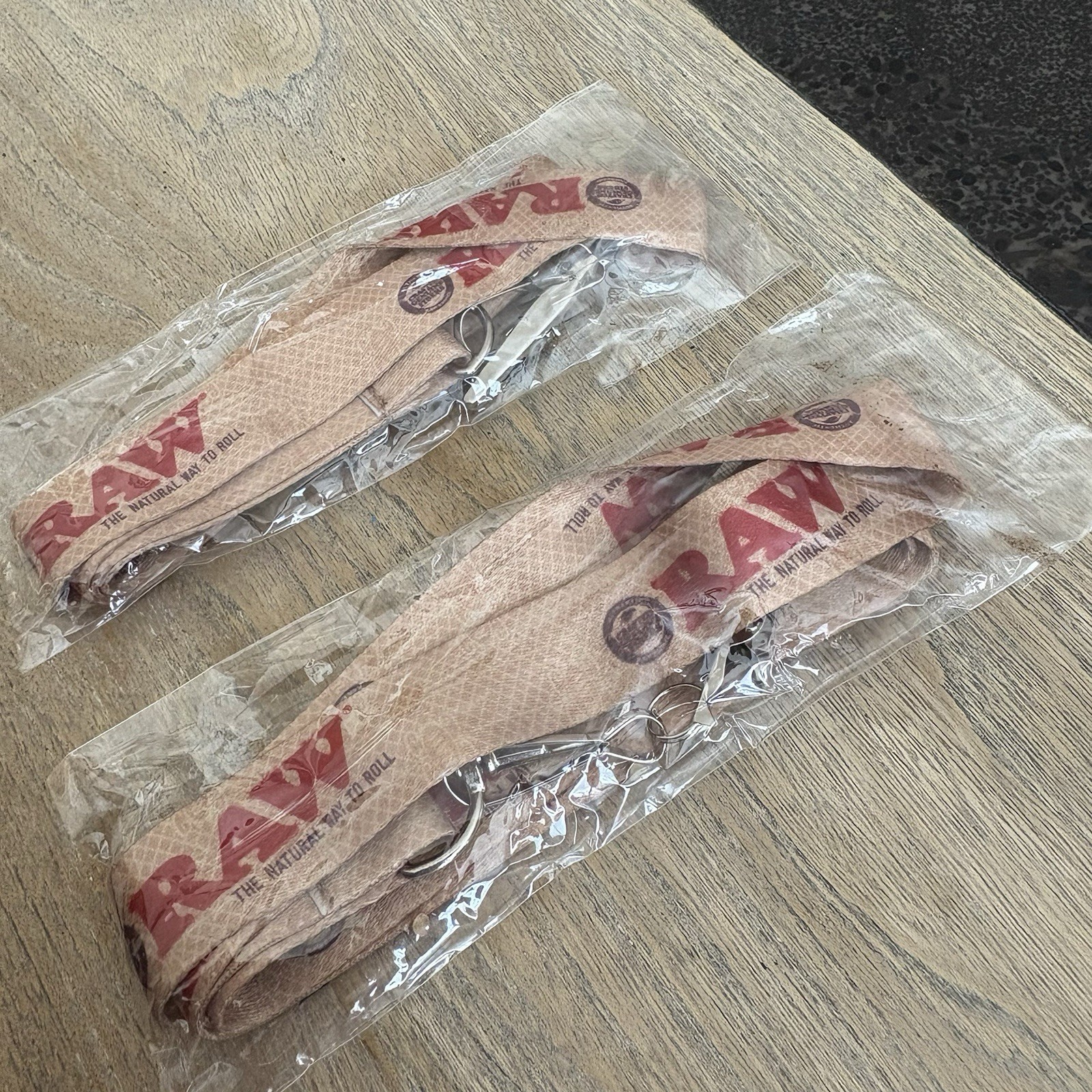 NEW (TWO) 2- Tan RAW Rolling papers brand LANYARD KEYCHAINS - "RAWSOME!"