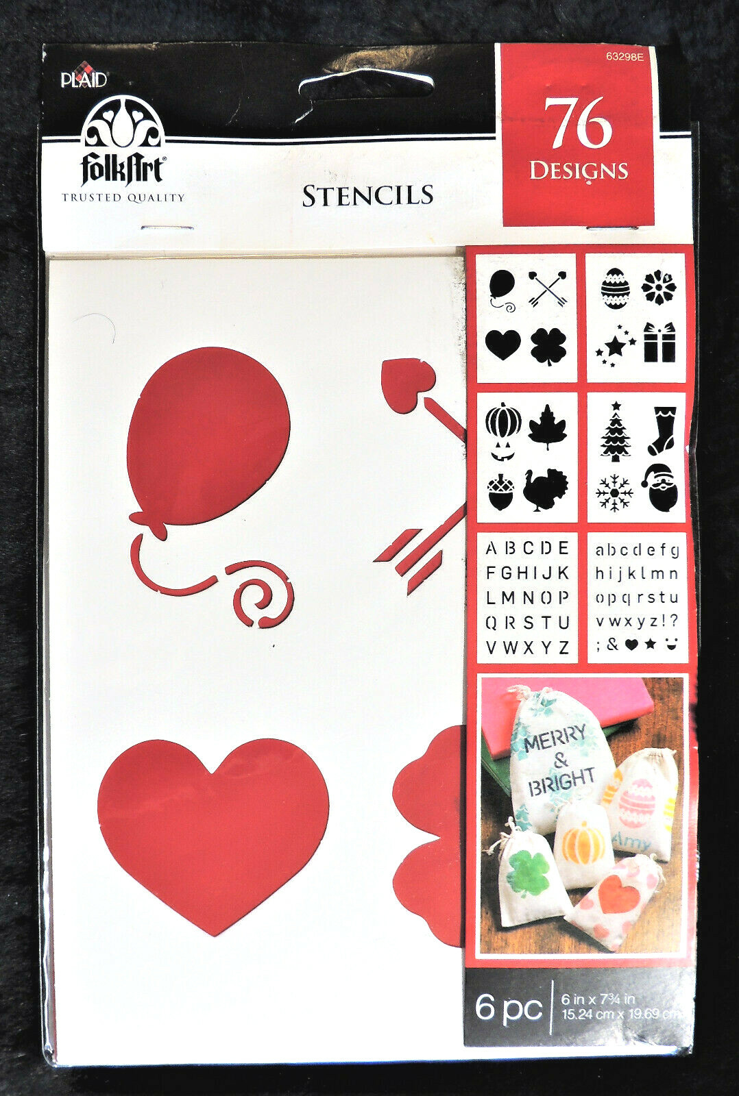 76 Alphabet Letters Numbers Symbols & Holiday Stencils 6 Sheets Plaid Folk Art