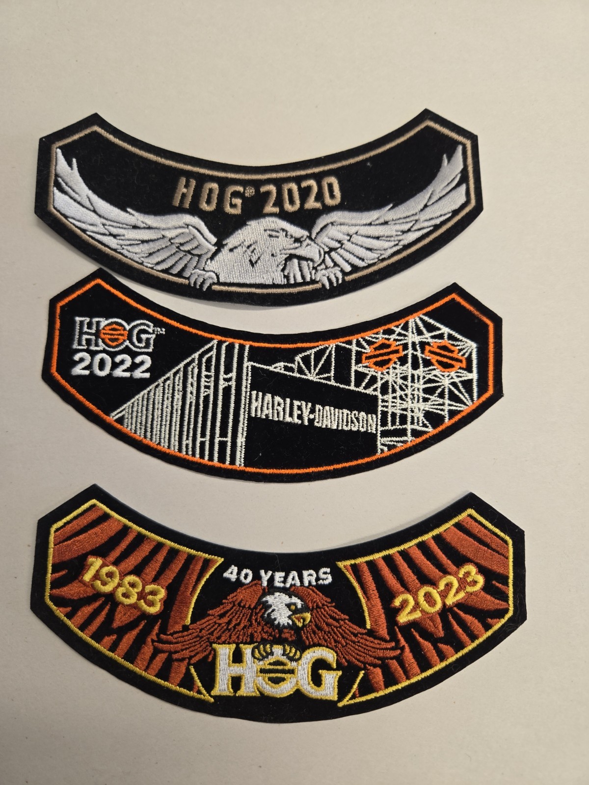 2020, 2022 & 2023 (40) Years HOG Membership Rocker Patches HARLEY OWNERS GROUP