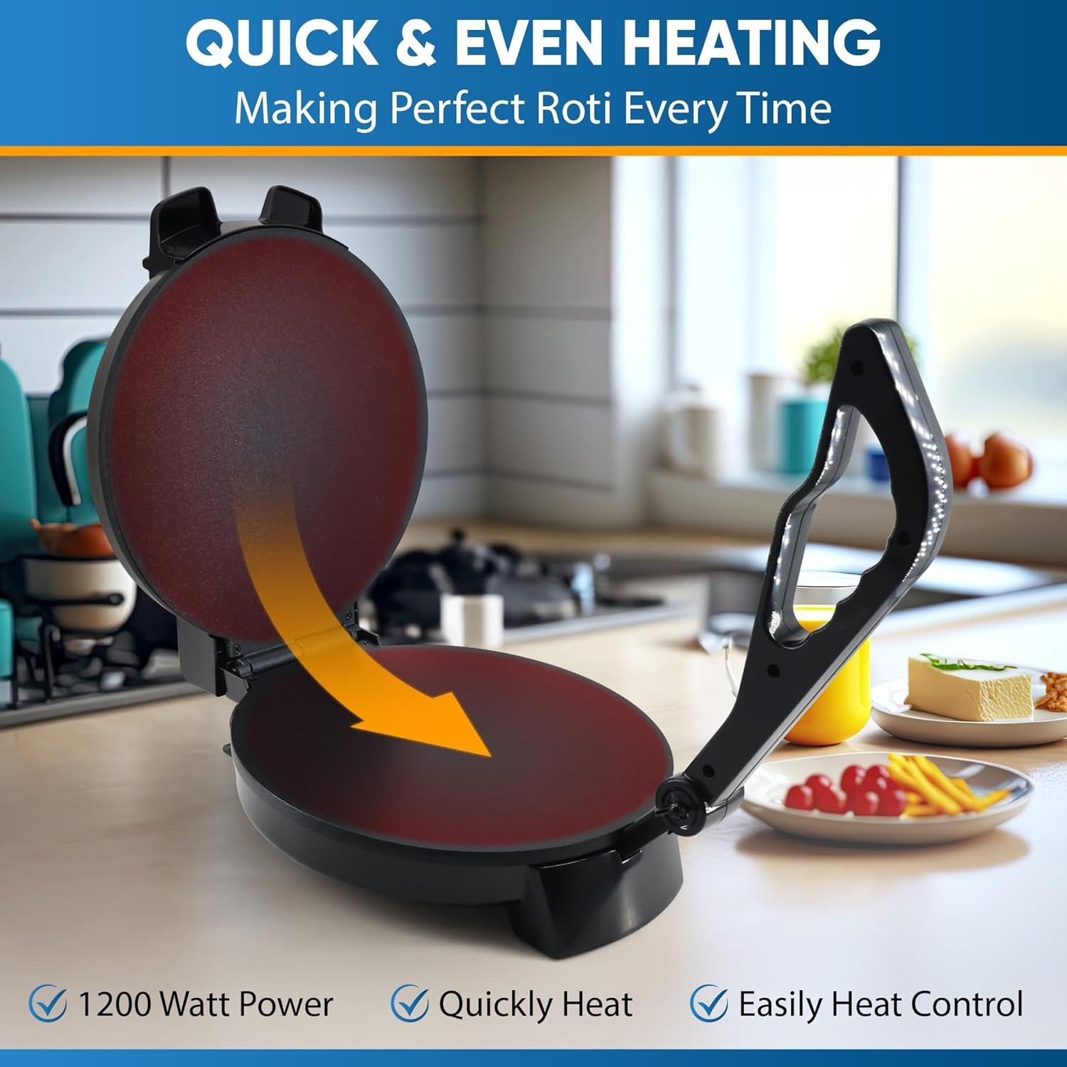 Electric Roti Maker 10-Inch - Includes Roti Warmer, Removable Handle, Easy Use