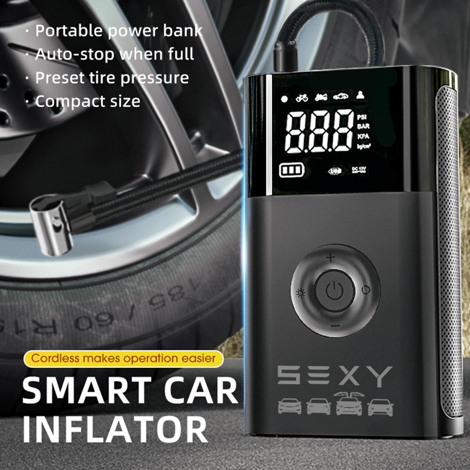 Tire Inflator Air Compressor for Tesla Model 3 Y X S, Cordless Portable Air P...