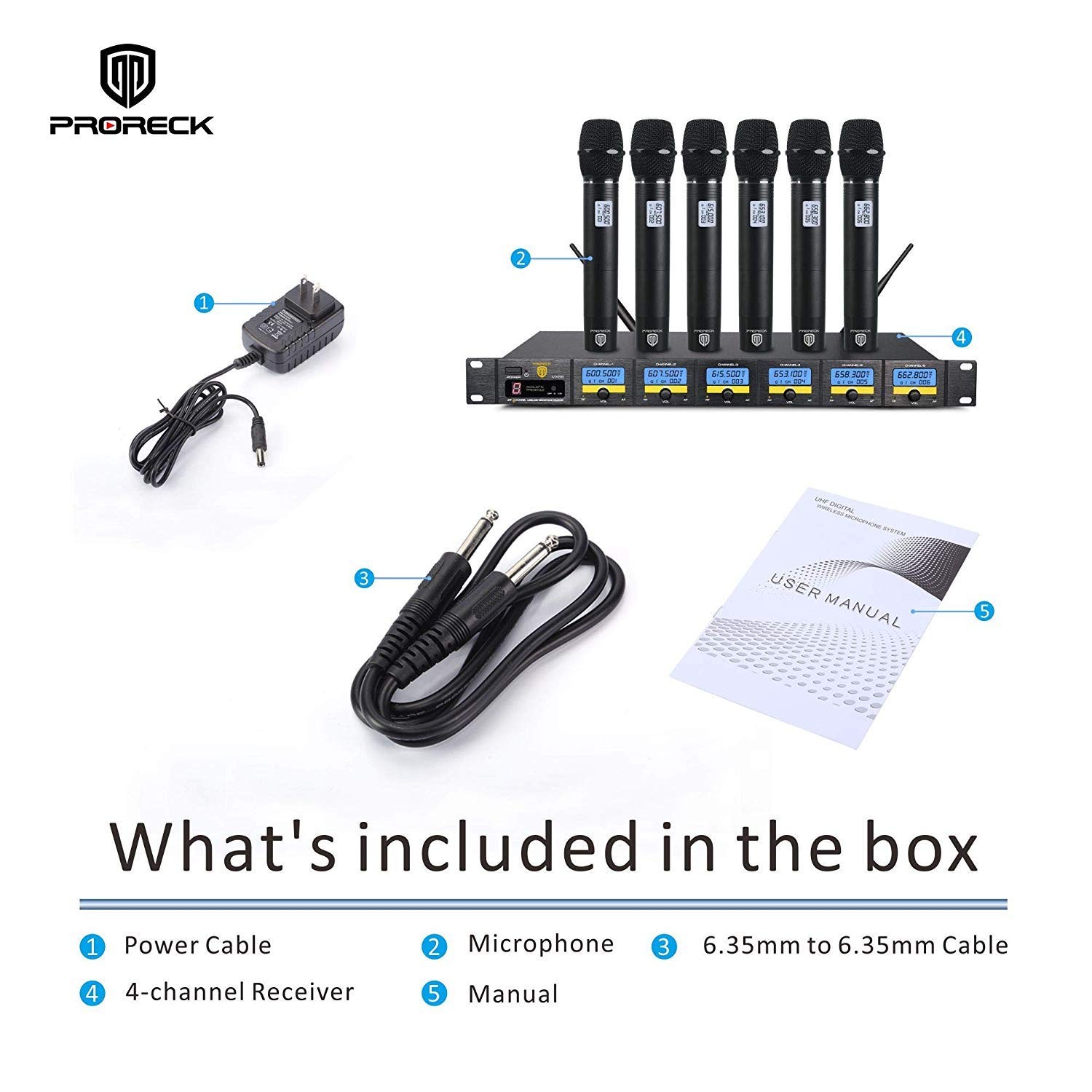 PRORECK MX66 6-Channel UHF Wireless Microphone System Old frequency, Black