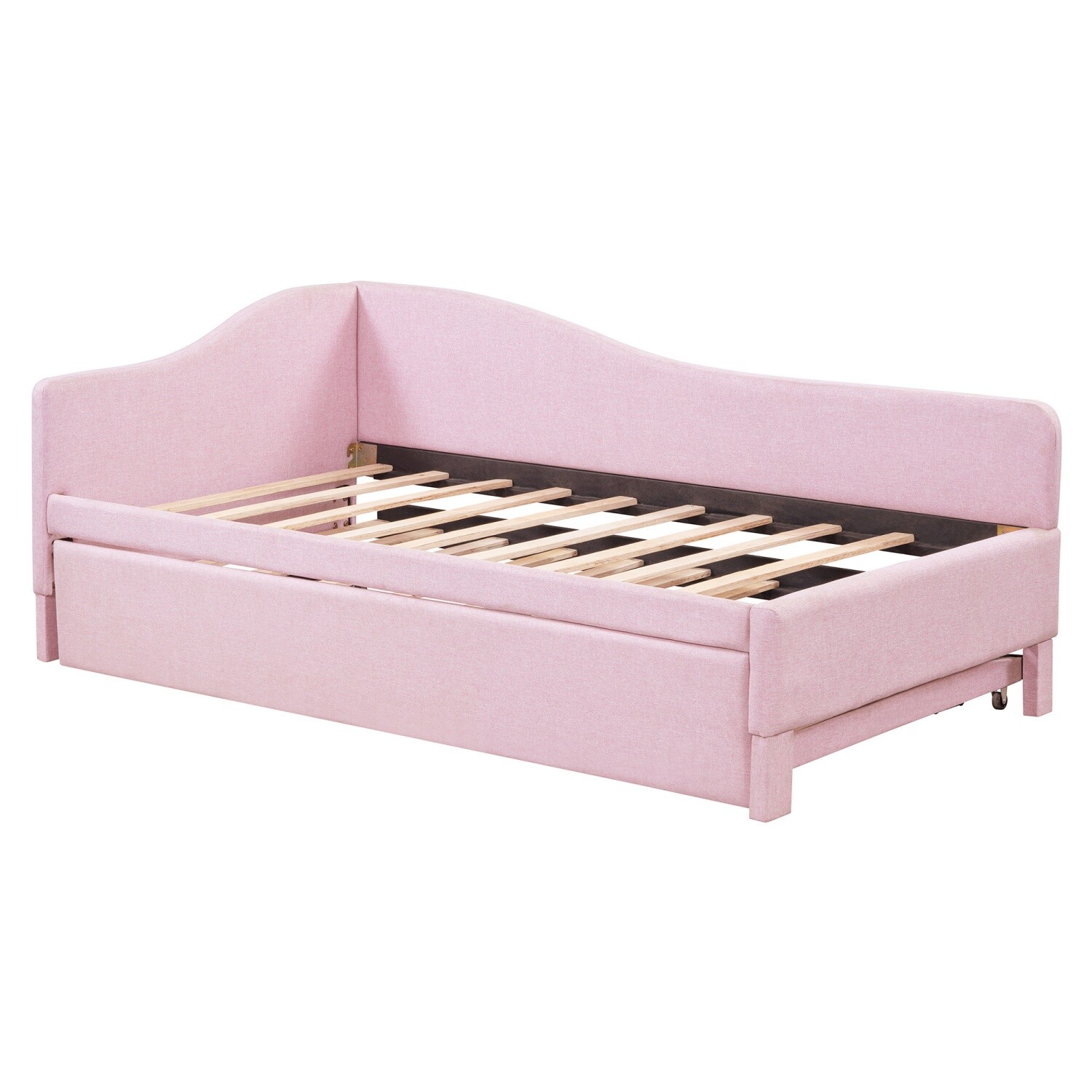 Twin Size Daybed Linen Upholstered Bed Frame Sofa Bed with Pull Out Trundle Bed