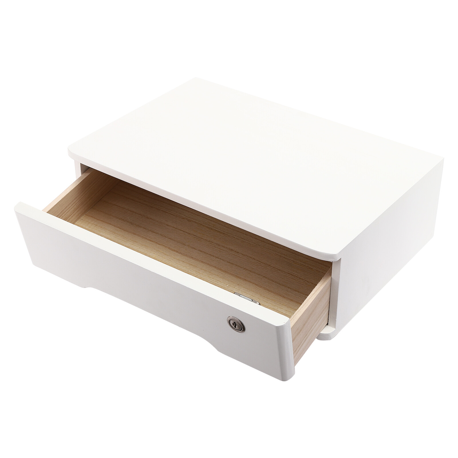 Wooden Desktop Storage Box 1 Drawer Lockable White Tabletop Organizer