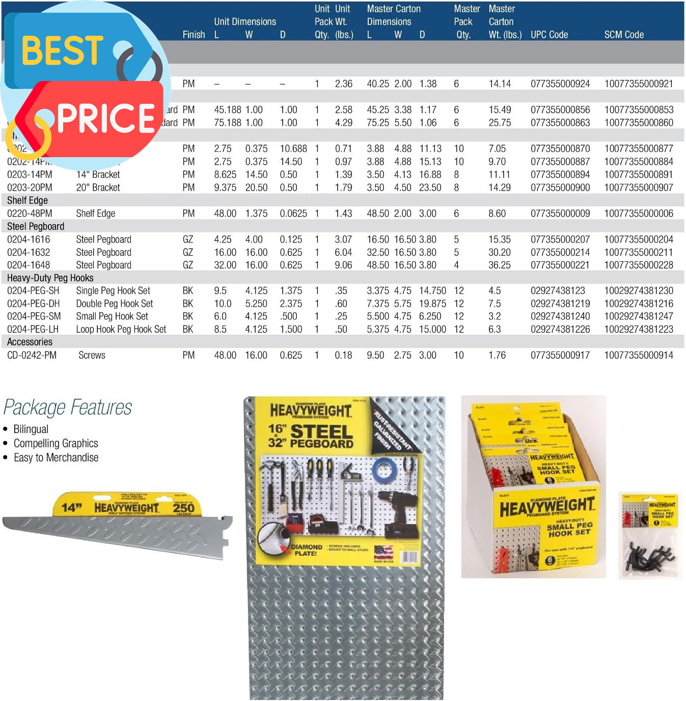 John Sterling Heavyweight Diamond Plate Steel Pegboard, 16 by 32-Inch