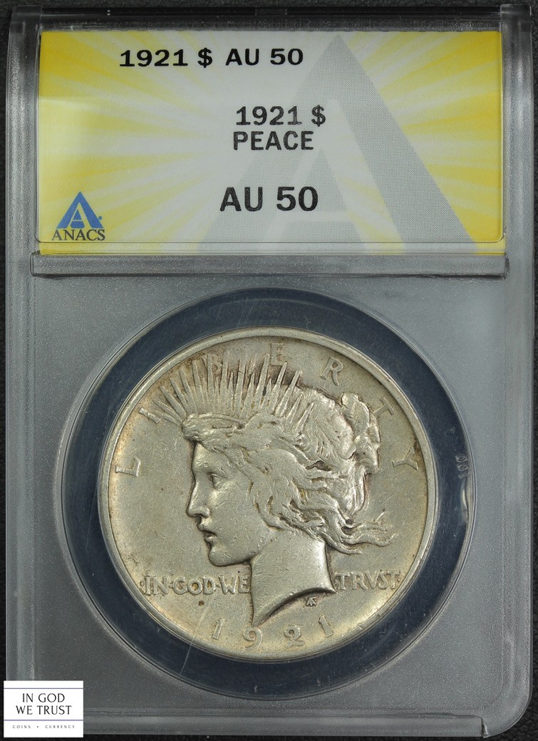 1921 High Relief Peace Silver Dollar $1 Almost Uncirculated ANACS AU 50
