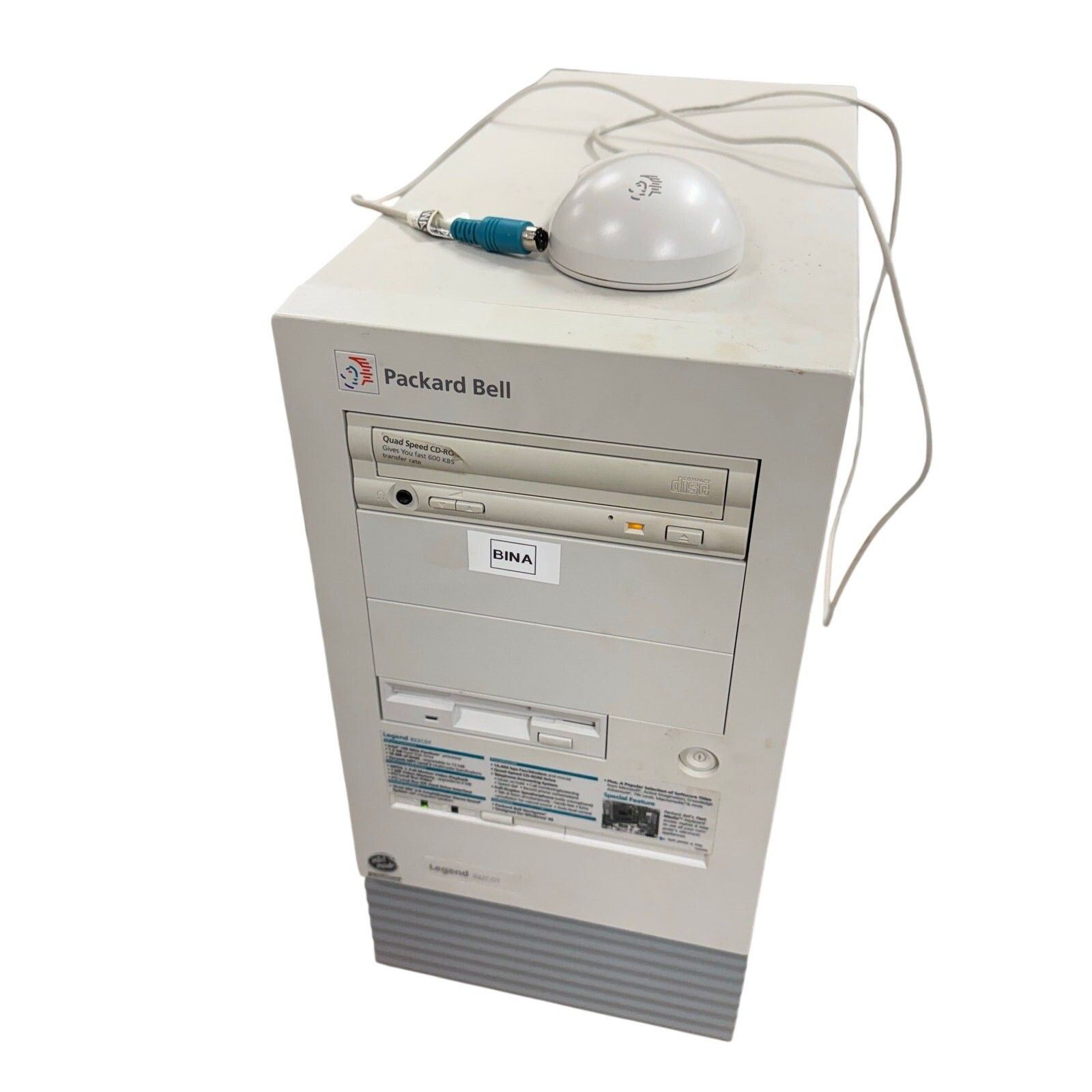 Vintage Packard Bell Legend 822CDT Tower PC Computer w/ Mouse - Turns On - READ