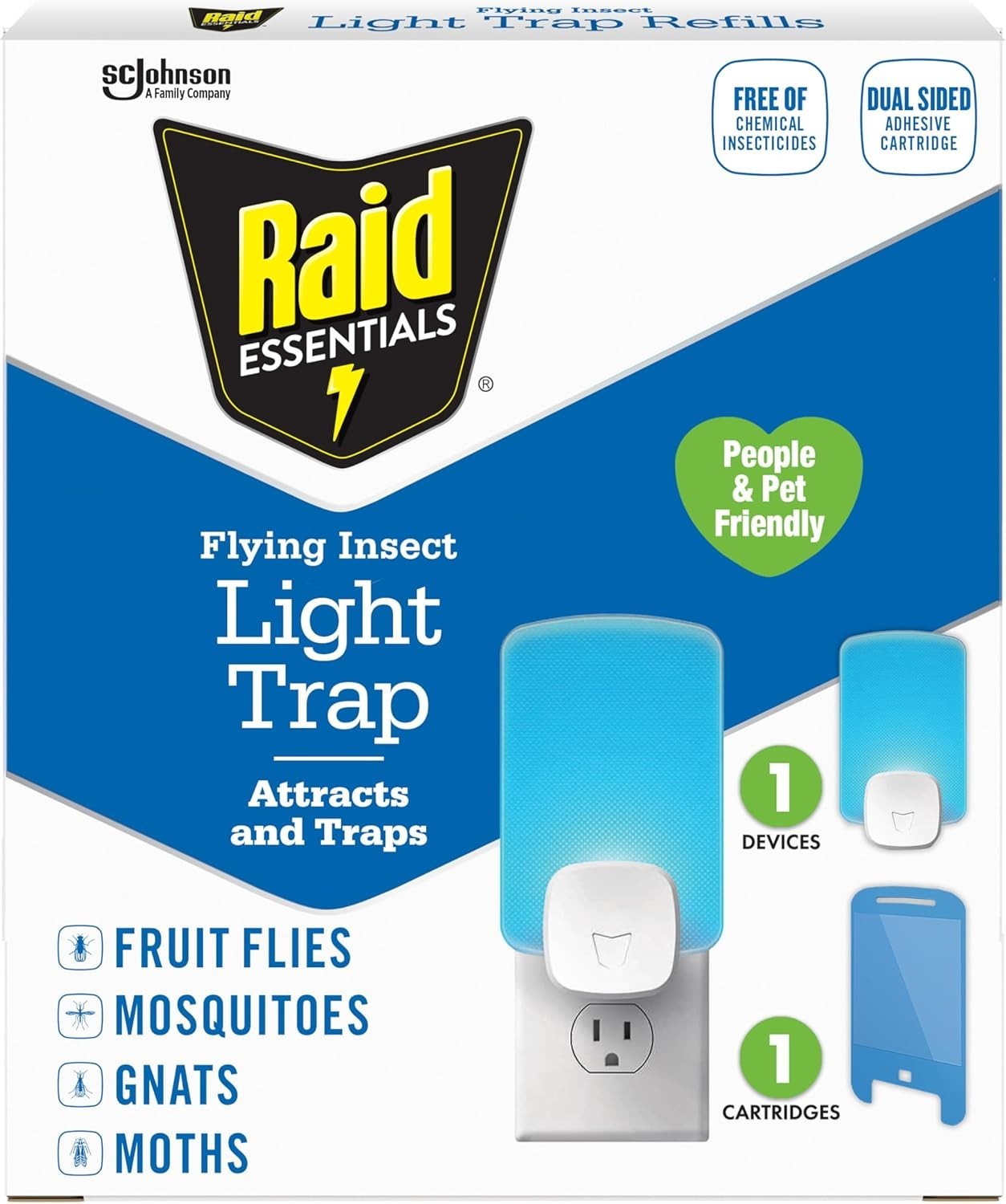 Raid Essentials Flying Insect Light Trap Starter Kit, 1 Device + 1 Refill