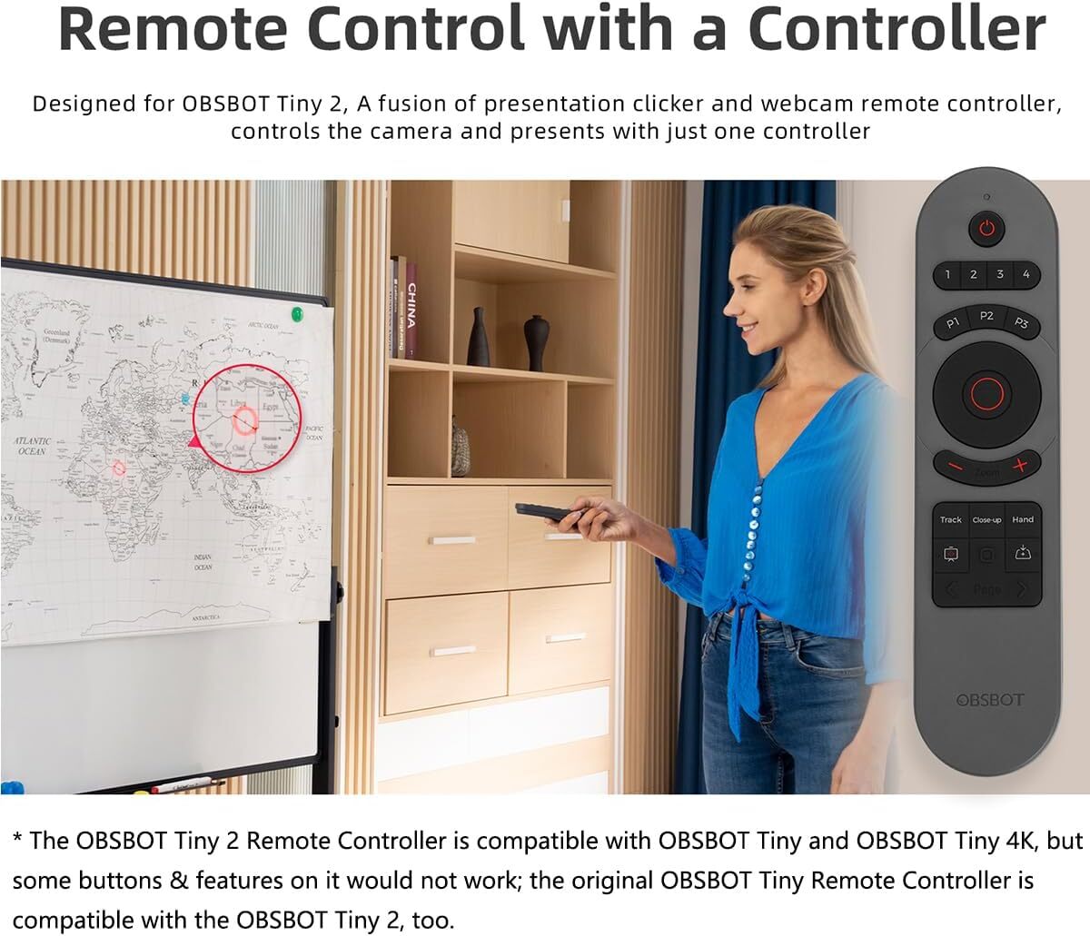 OBSBOT Tiny 2 Smart Remote Control Controller for Tiny 2 Tiny 4K 1080P Webcams