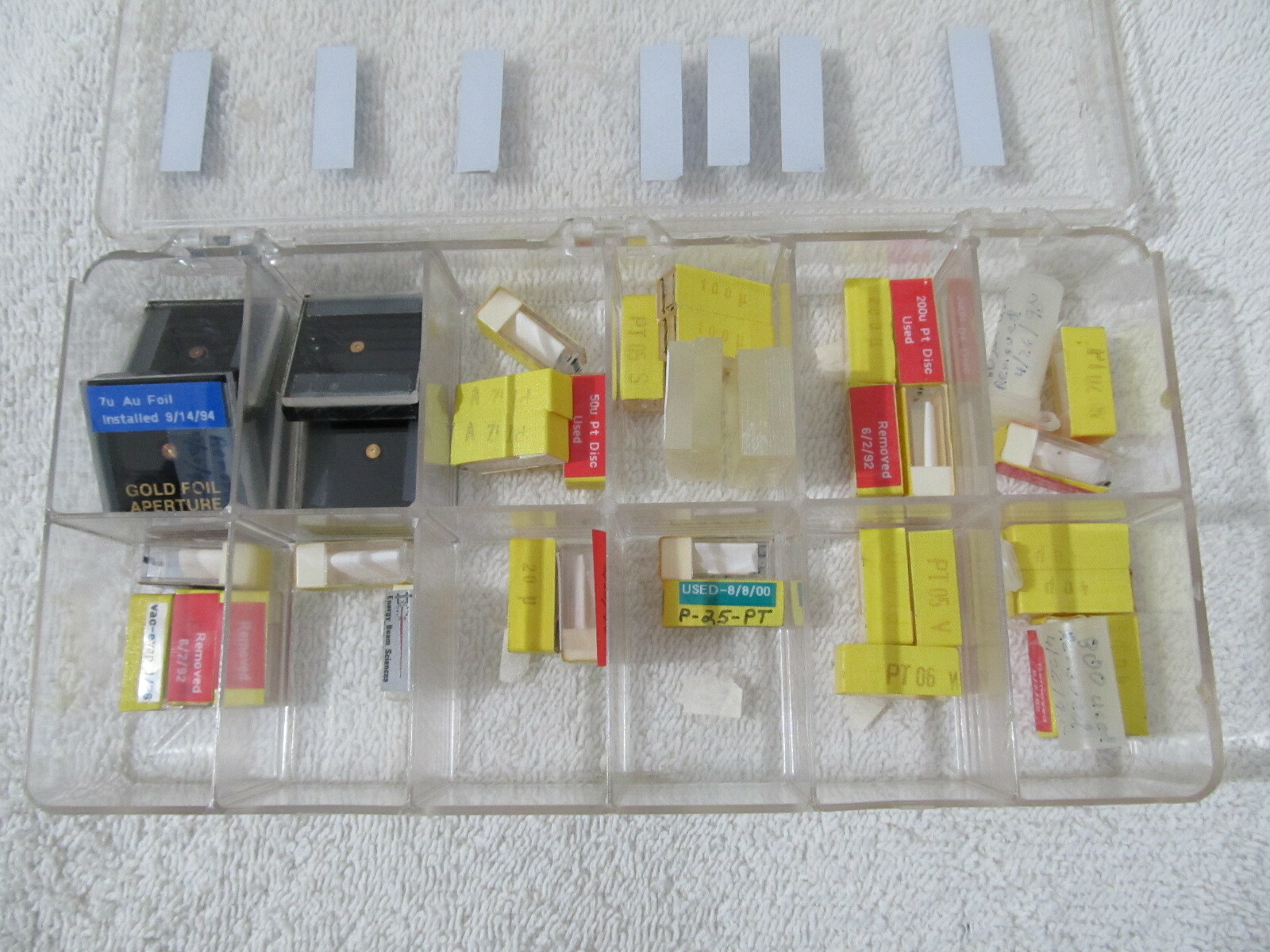 Case of Electron Microscope Apertures? Gold Foil / Platinum Disc 5u - 800u LOT