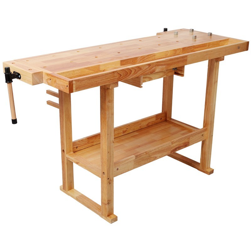 55" Workbench w/ Adjustable Handle 300LBS Load Rubber Wood Work Table for Garage