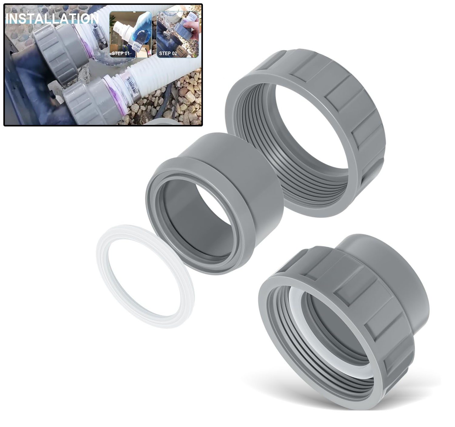 2Pack 2" PVC Connector 006723F w 2 Nut Heater Flange Kit for Raypak Pool Heaters