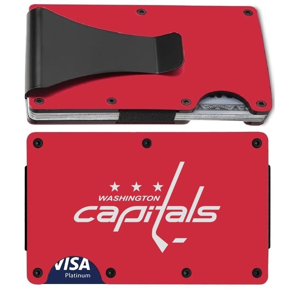 Washington Capitals Engraved Titanium Carbon Fiber Red RFID Blocking Wallet D7