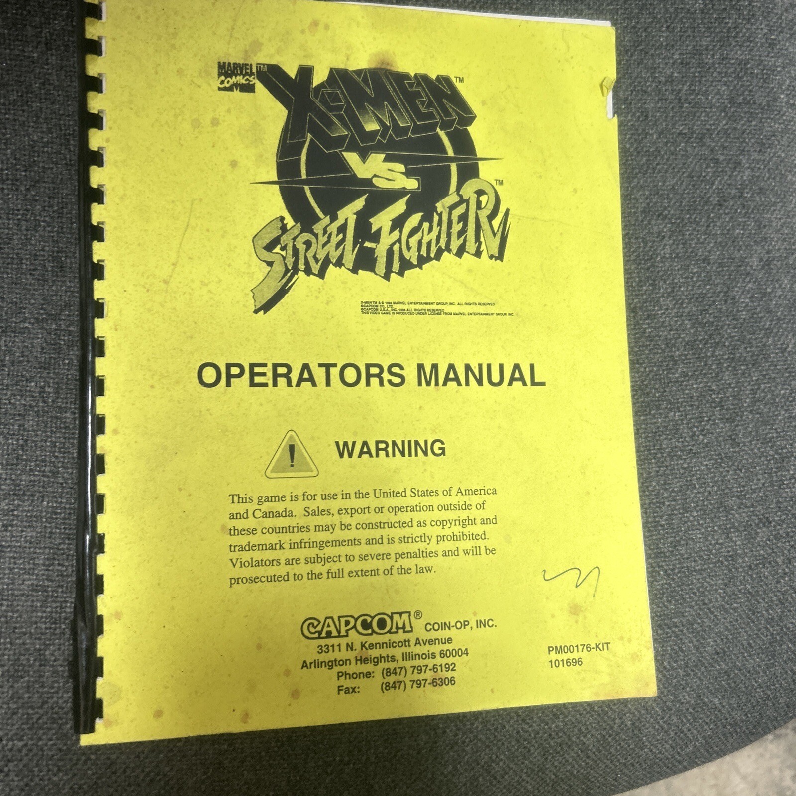 Capcom X-MEN VS. STREET FIGHTER Arcade Video Game Manual - good used original