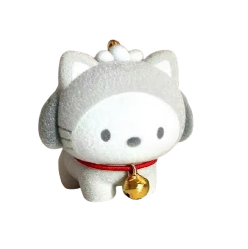 New Pochaccos Dog Grey Bell Ring Key Fob Keychain Charm Bag Purse Mascot Gift