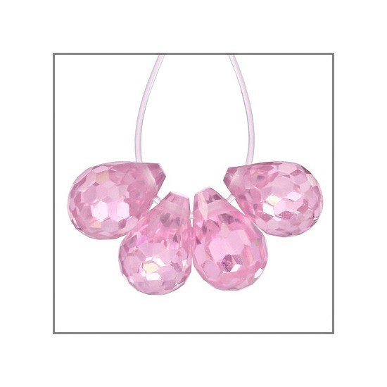 8 Cubic Zirconia Round Teardrop Briolette Beads 5x7mm Pink #64898