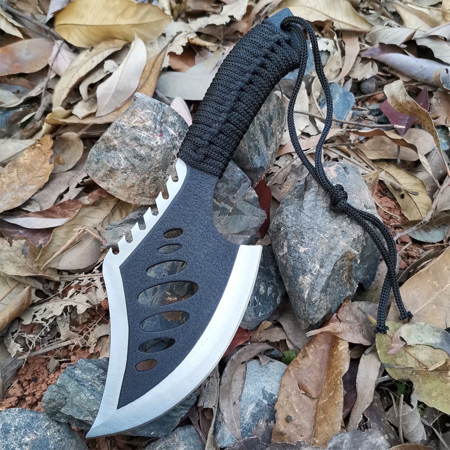 Black Lanyard Handle Outdoor Survival Stainless Steel Camping Tactical Axe Tool