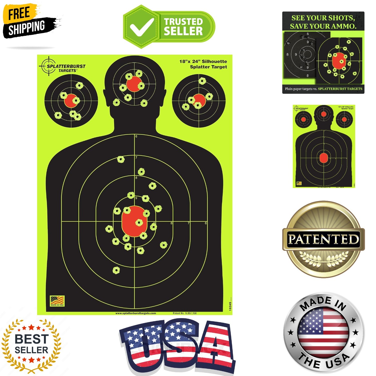 18 x 24 inch - Silhouette Splatter Target - Easily See Your Shots Burst Brigh...