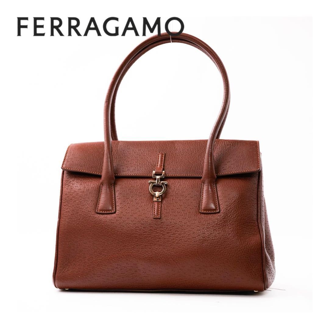 Salvatore Ferragamo Tote Bag Gancini Leather Brown From Japan 158798K Authentic