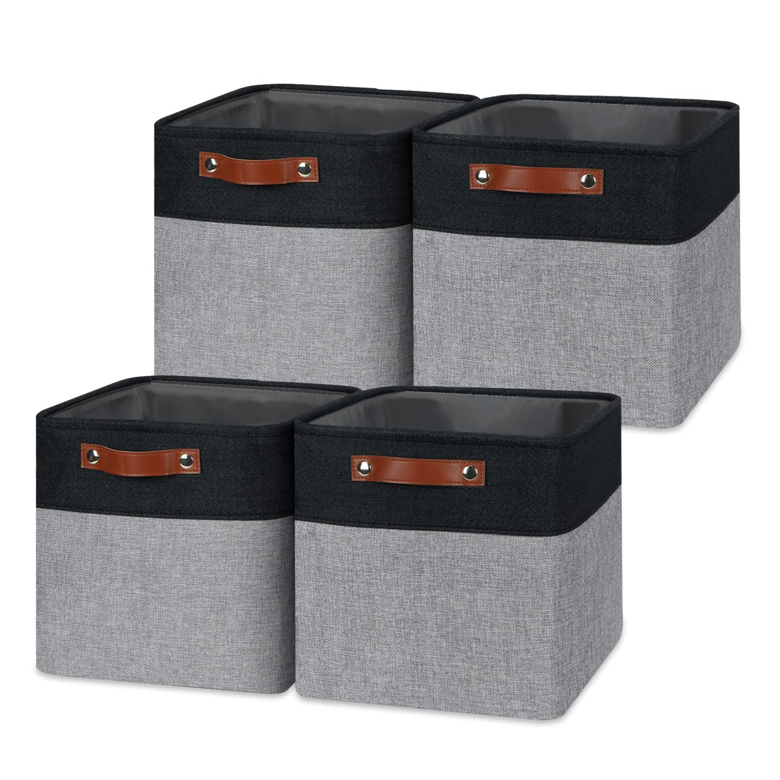 Collapsible Fabric Storage Cubes Baskets For Closet Shelves Black Gray 4PK