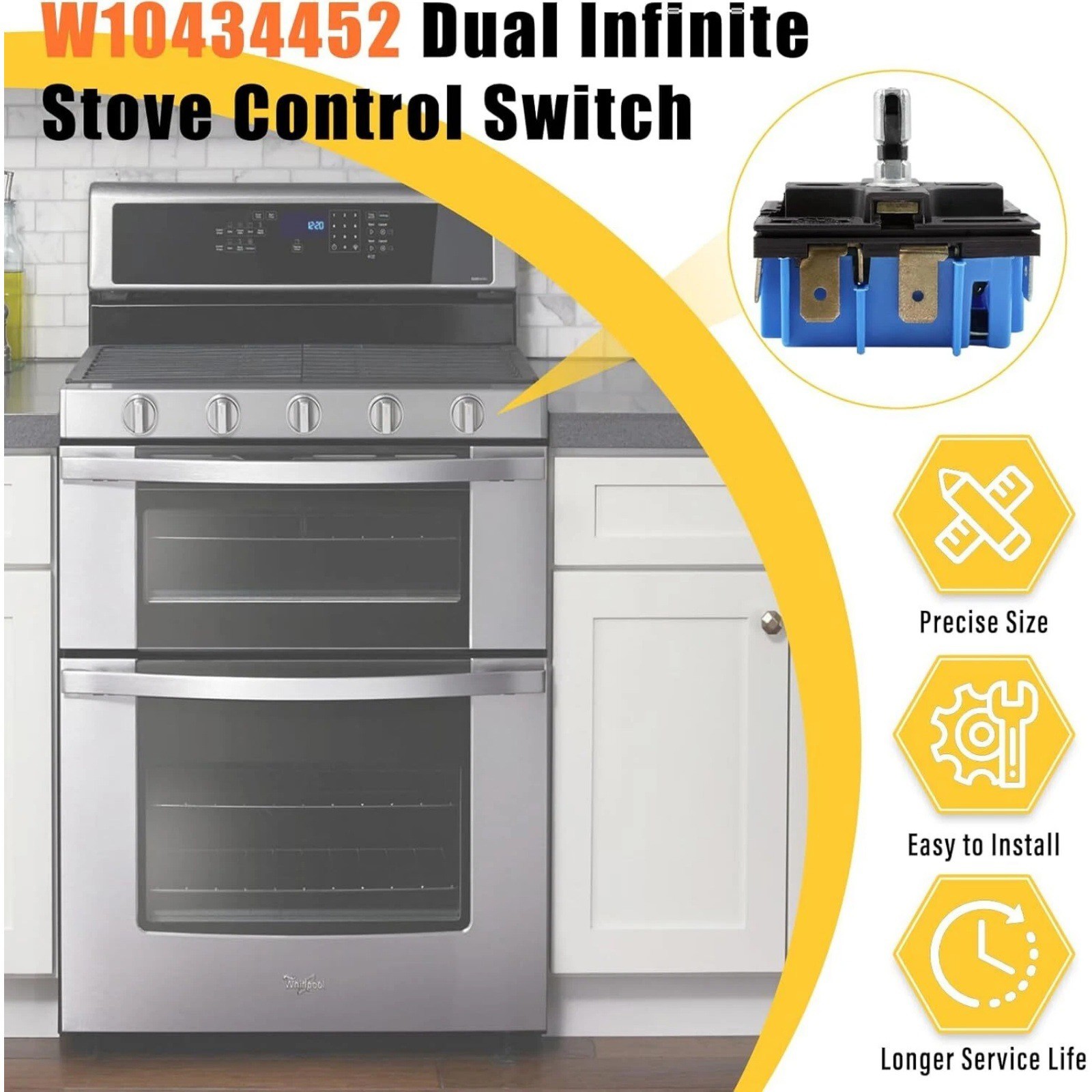 Range Dual Surface Infinite Switch W10434452 for Whirlpool Kitchenaid Stove