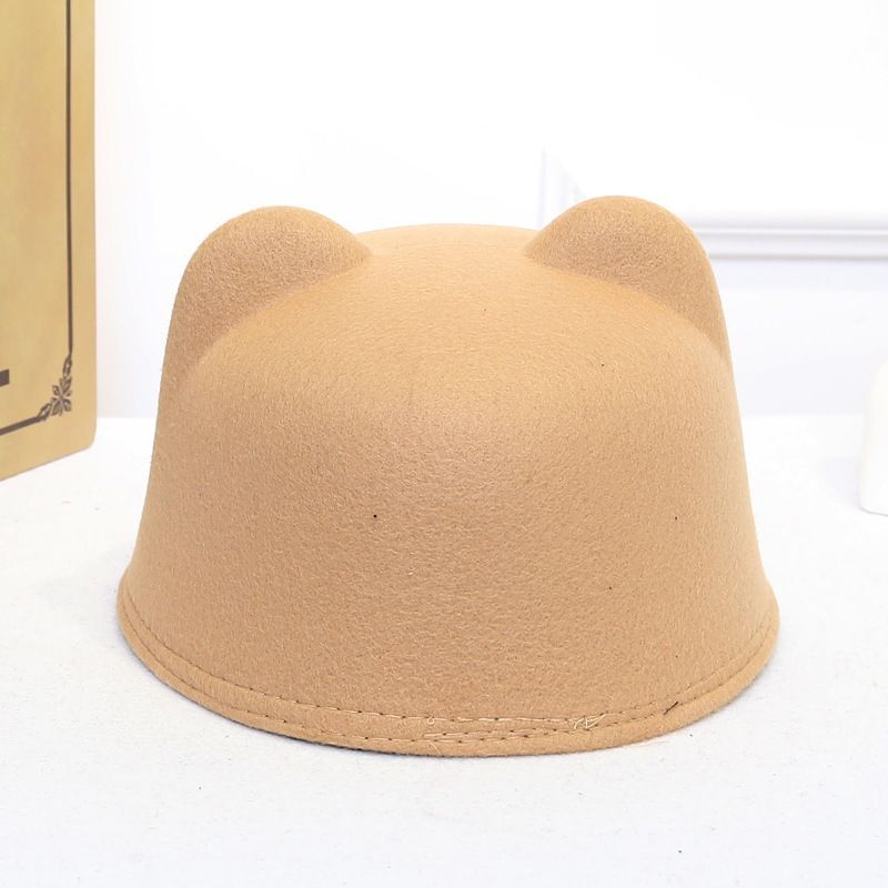 Korean Cat Ears Caps - Equestrian Plain Felt Hats Unisex Brim Trilby Headwear
