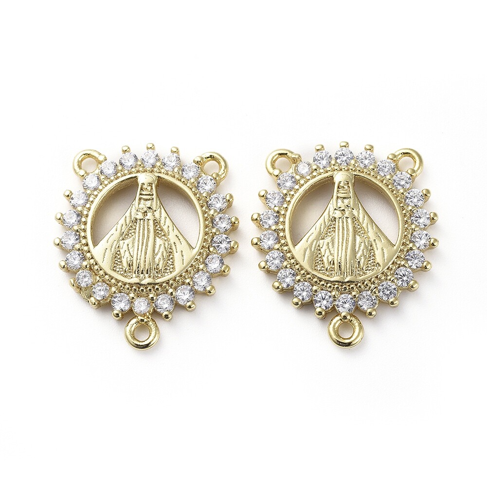 5Pcs Brass Micro Pave Cubic Zirconia Chandelier Component Links with Virgin Mary