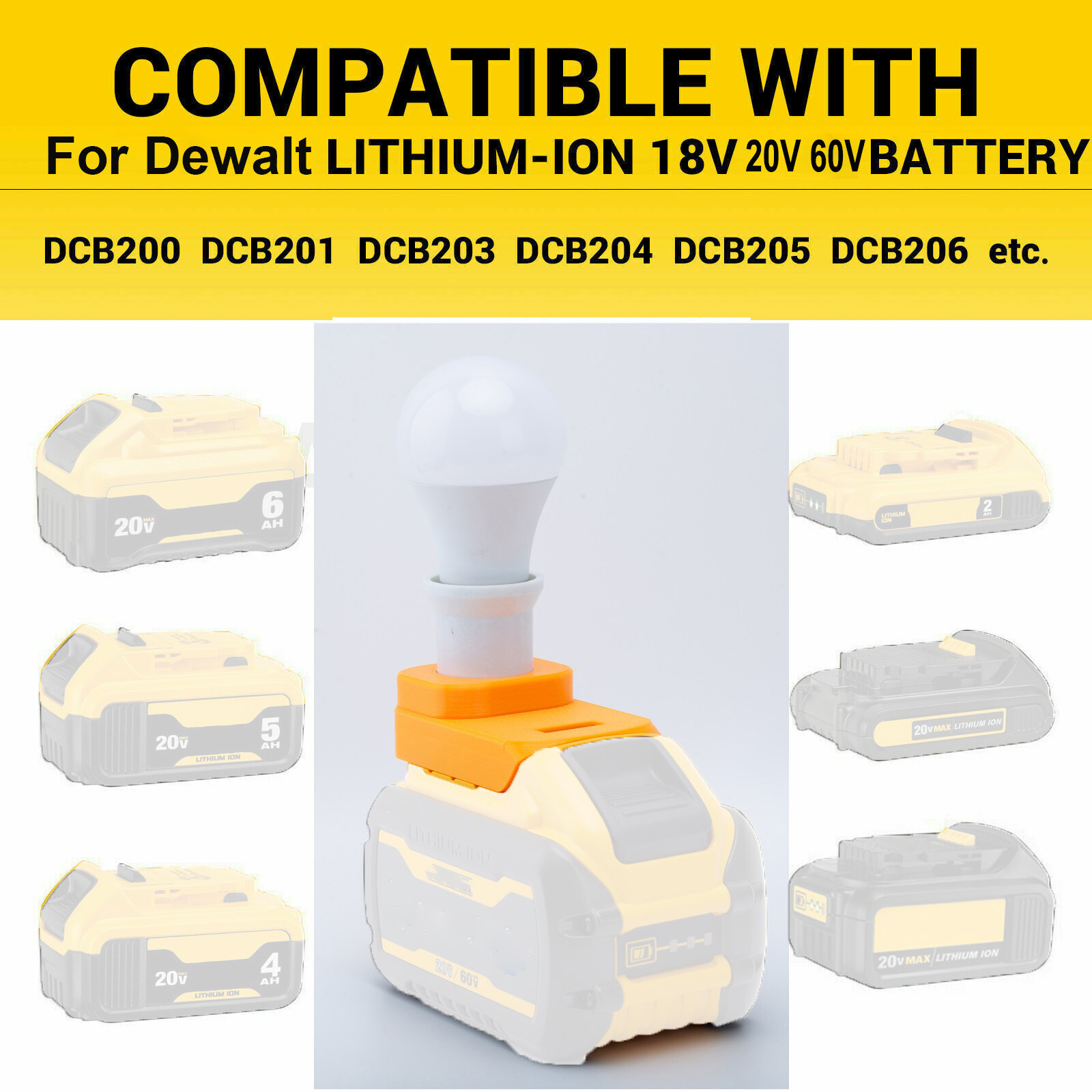 Portable E27 Bulb Lamp LED Work Light For Dewalt 20V MAX Series Lithium Battery