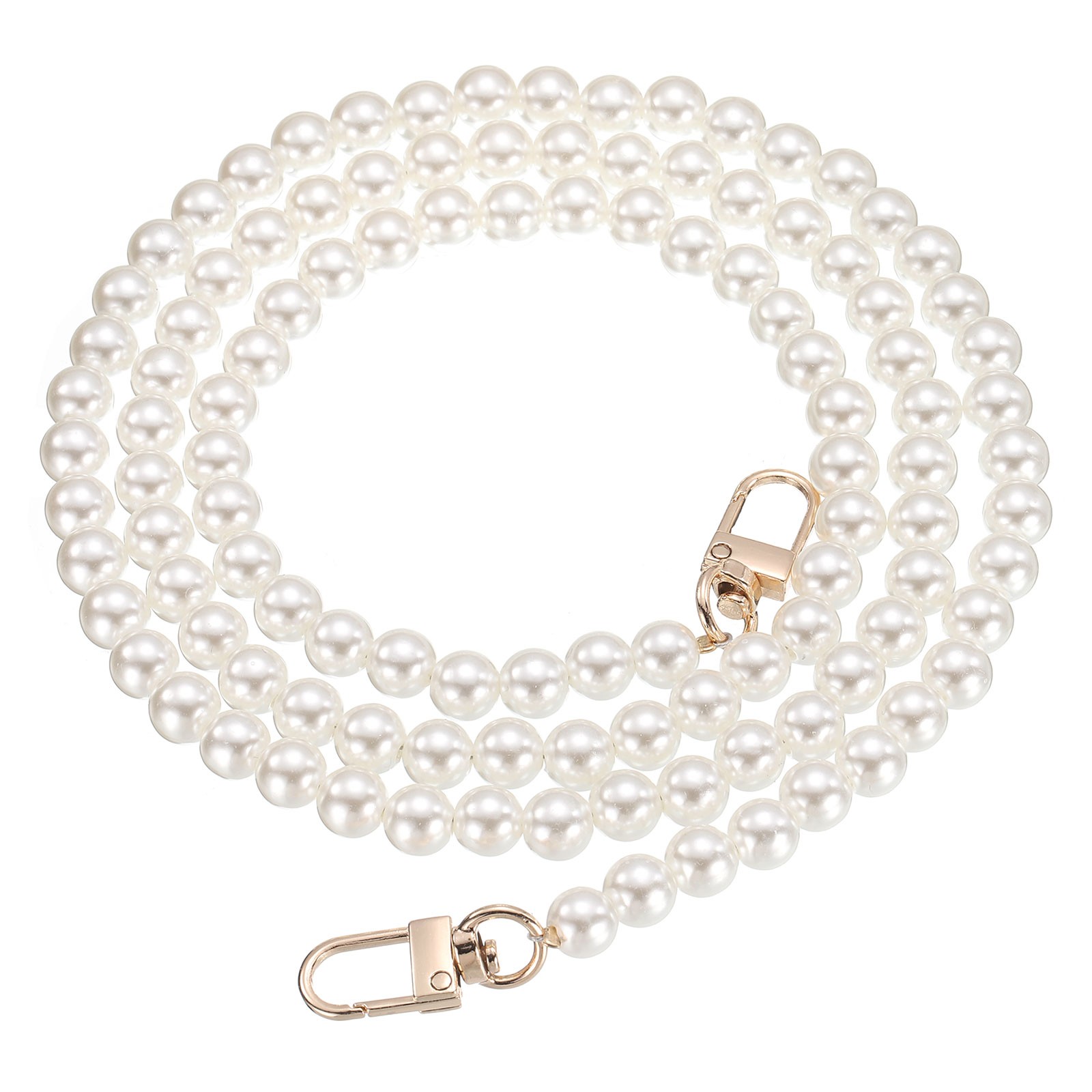 2 Pcs Imitation Pearl Purse Strap, 47 Inch Handbag Swivel Clasp, Gold
