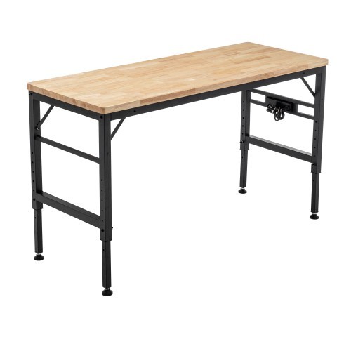 Adjustable Height Workbench 60"L Wood Top Work Bench Table w/ Power Outlets
