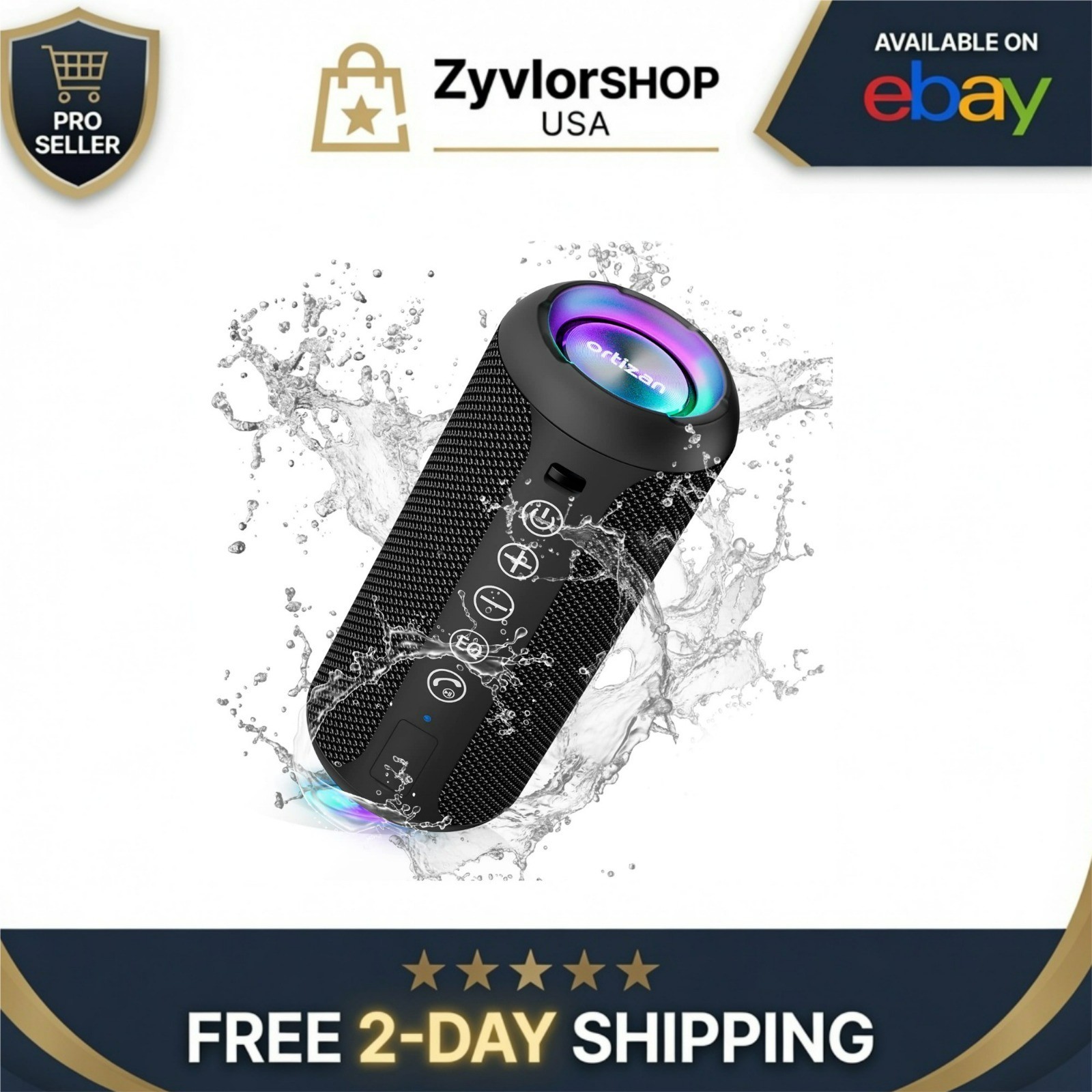 Ortizan Portable Bluetooth Speaker, IPX7 Waterproof, 30H Playtime, Black