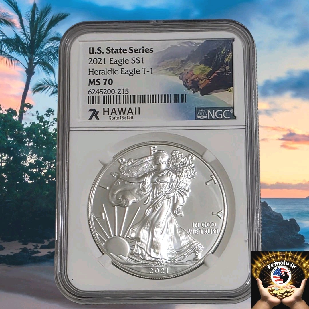 2021 $1 American Silver Eagle Type 1 NGC MS70 State Series HAWAII, From Storage