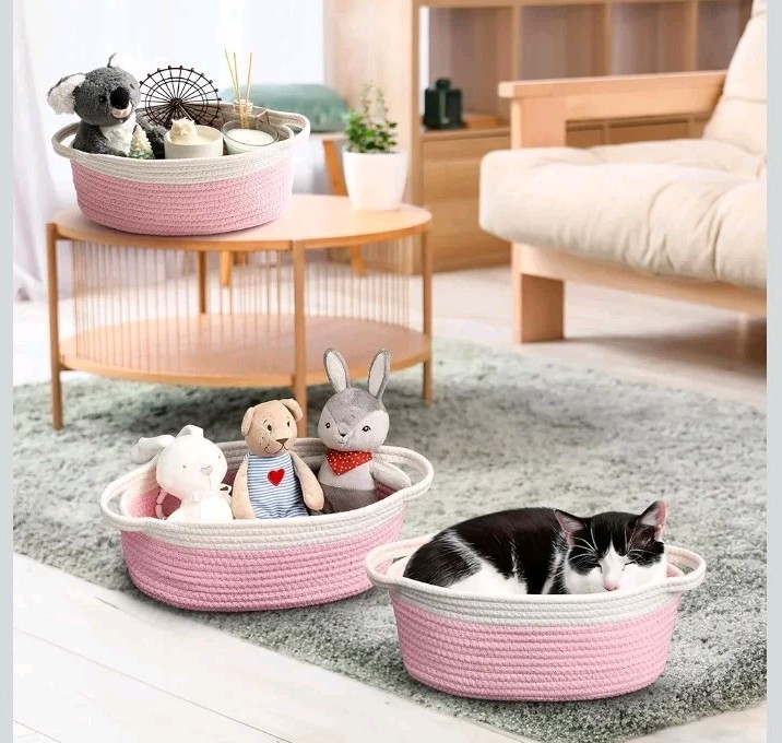 Pink Oval Woven Fabric Gift Basket
