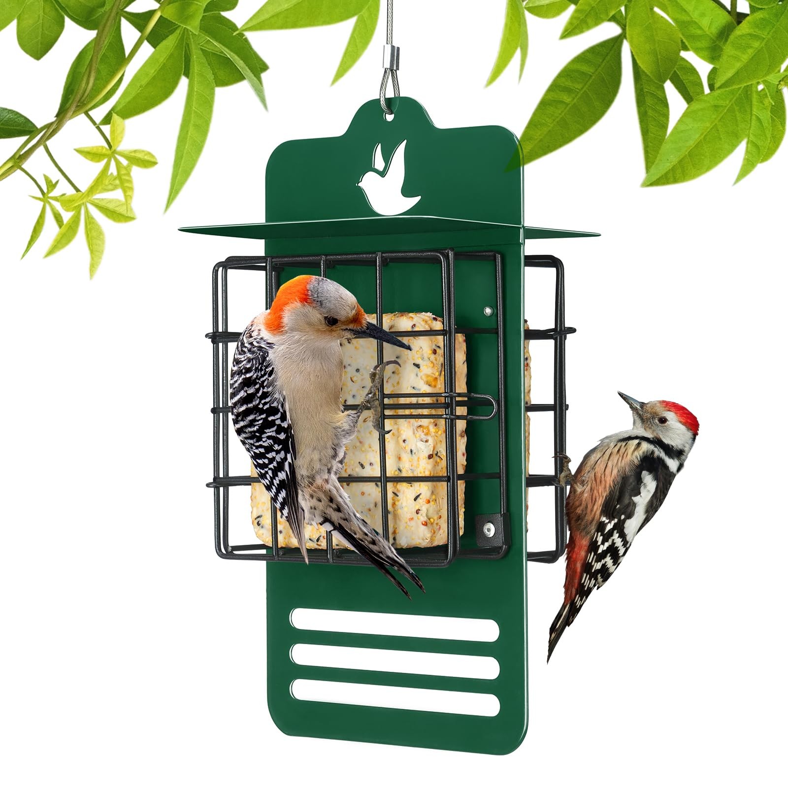 Veehoo Suet Bird Feeders for Outside Hanging, 5.5"L x 3.5“W x 10.6"Th, Green