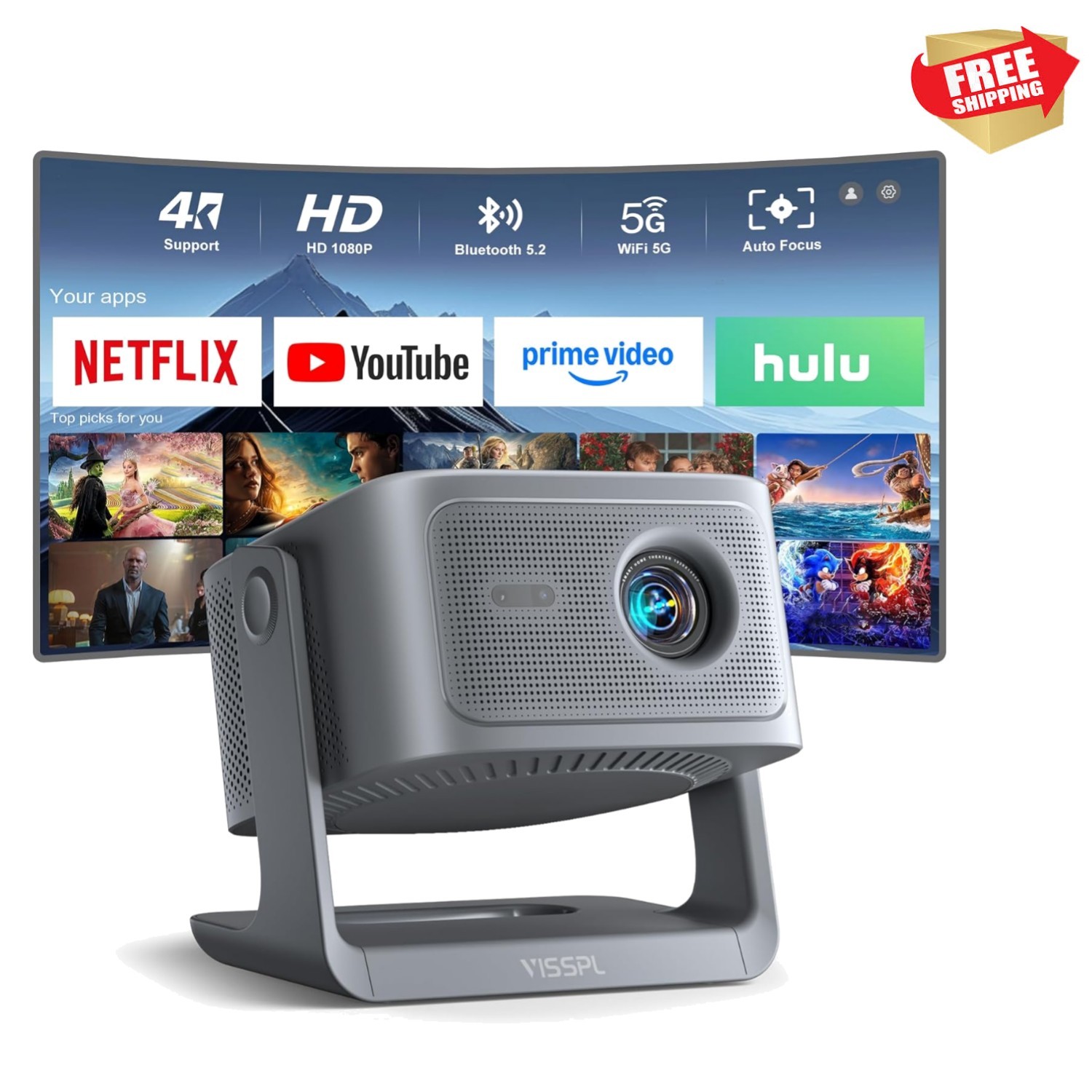 Stunning 4K Projector with Auto Focus – Dolby Atmos & Seamless WiFi Connectivity