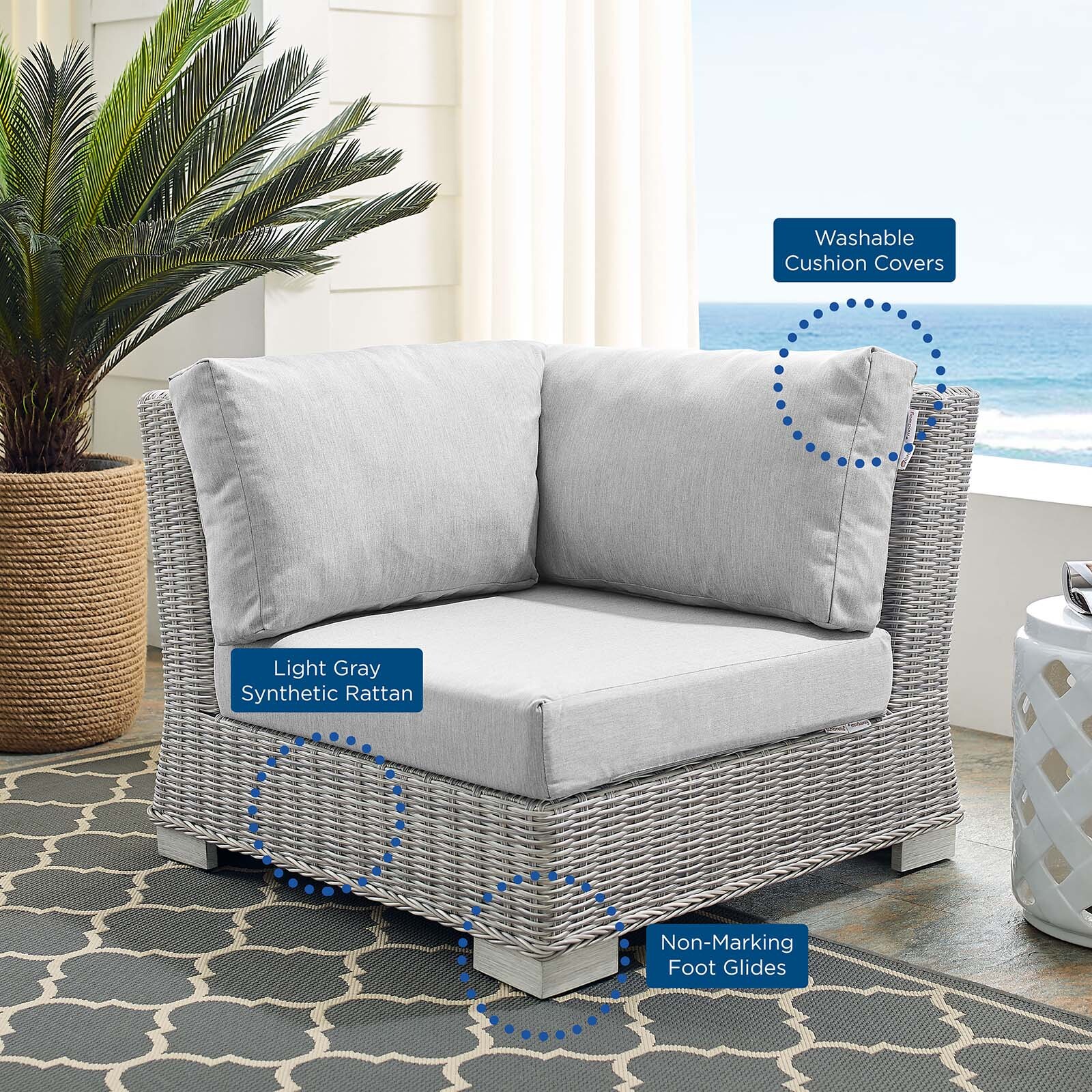 Modway Sunbrella® Wicker Rattan Corner Chair