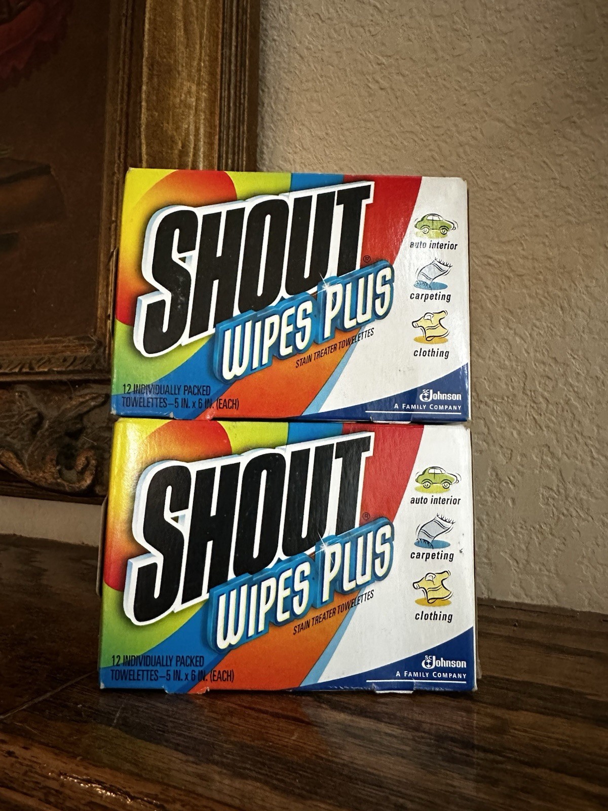 2 NEW - UNOPENED - Shout Wipe & Go Instant Stain Remover Wipes Plus 12 Count