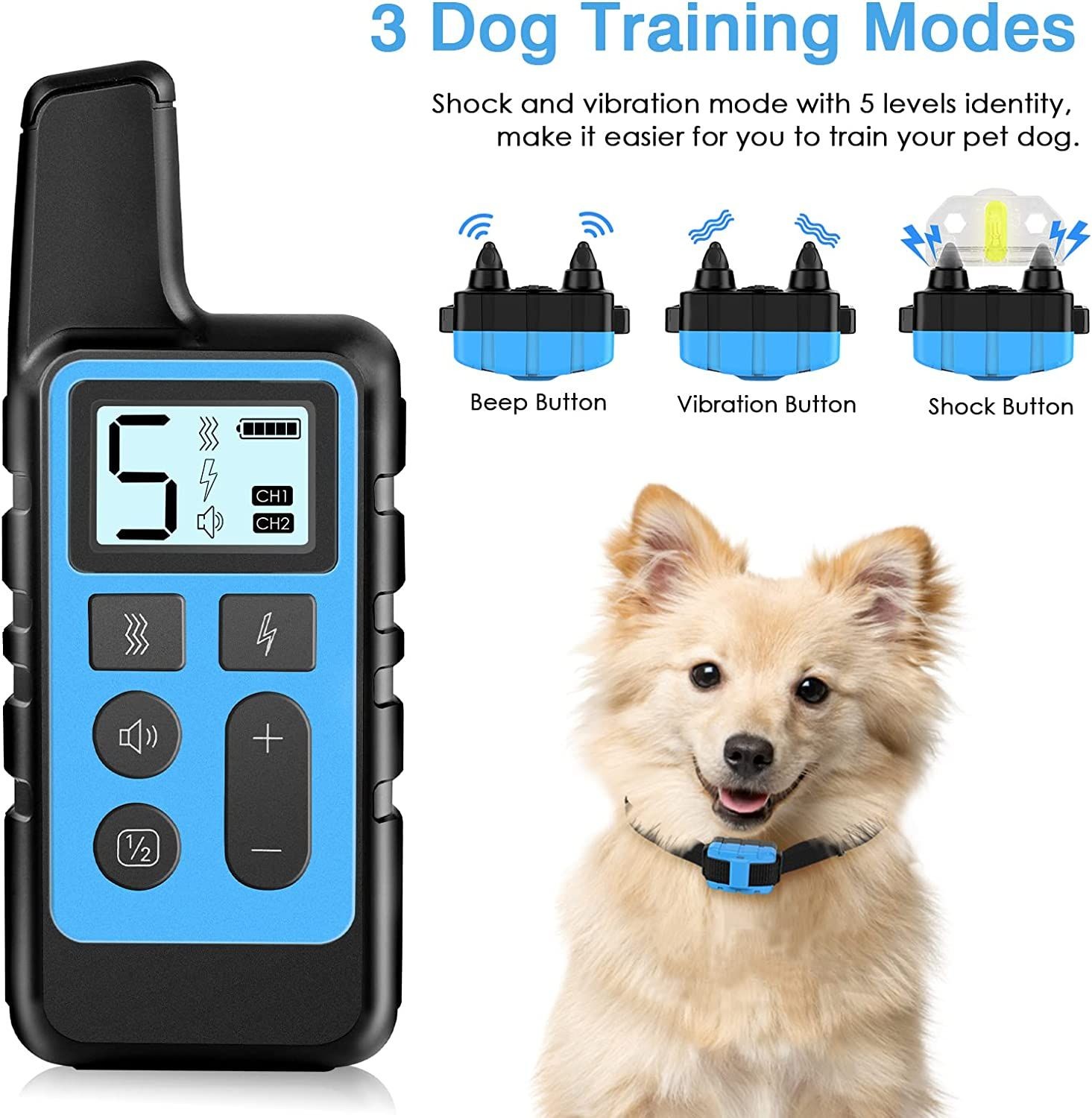 Dog Training Collar; Shock Collars 3 Modes; Rechargeable Collar for Dogs