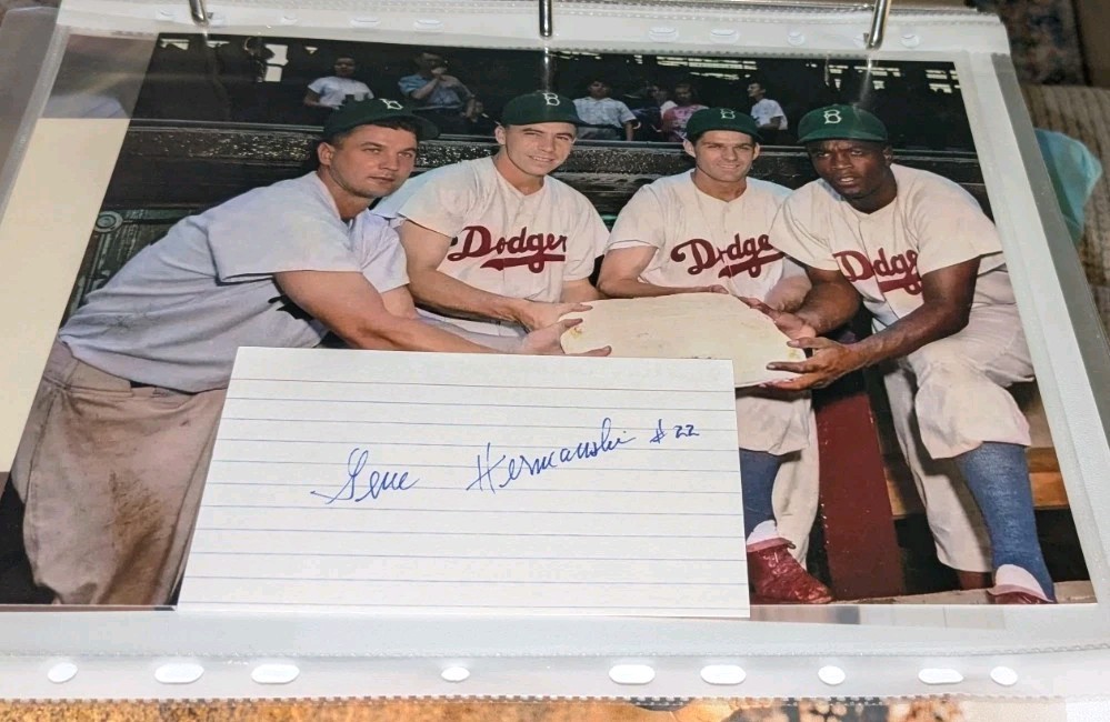 Gene Hermanski Brooklyn Dodgers Signed Cut With 8x10 Photo W/Our COA B