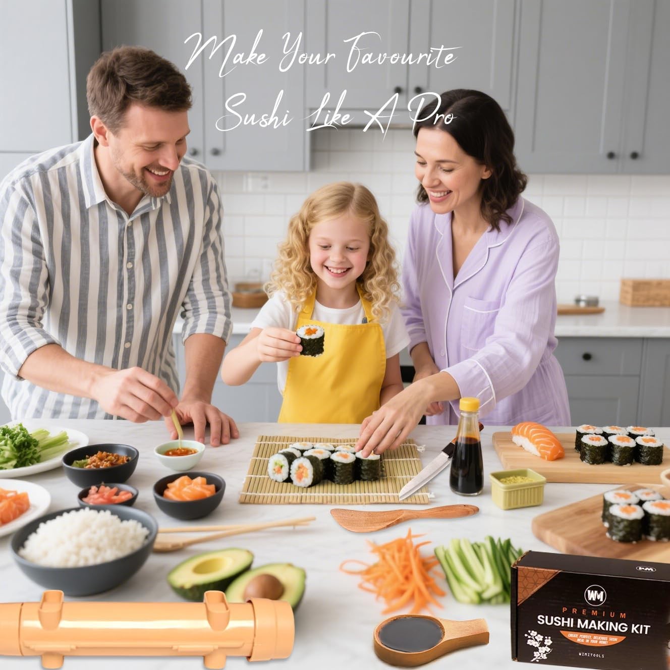 Premium Sushi Making Kit Roller for Beginners or Extra Large, Wood