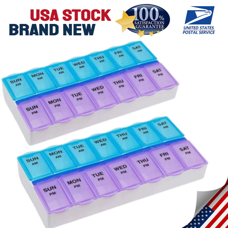 Weekly Pill Box Organizer Twice a Day 7 day AMPM 2PCS Organizer Case Medicine