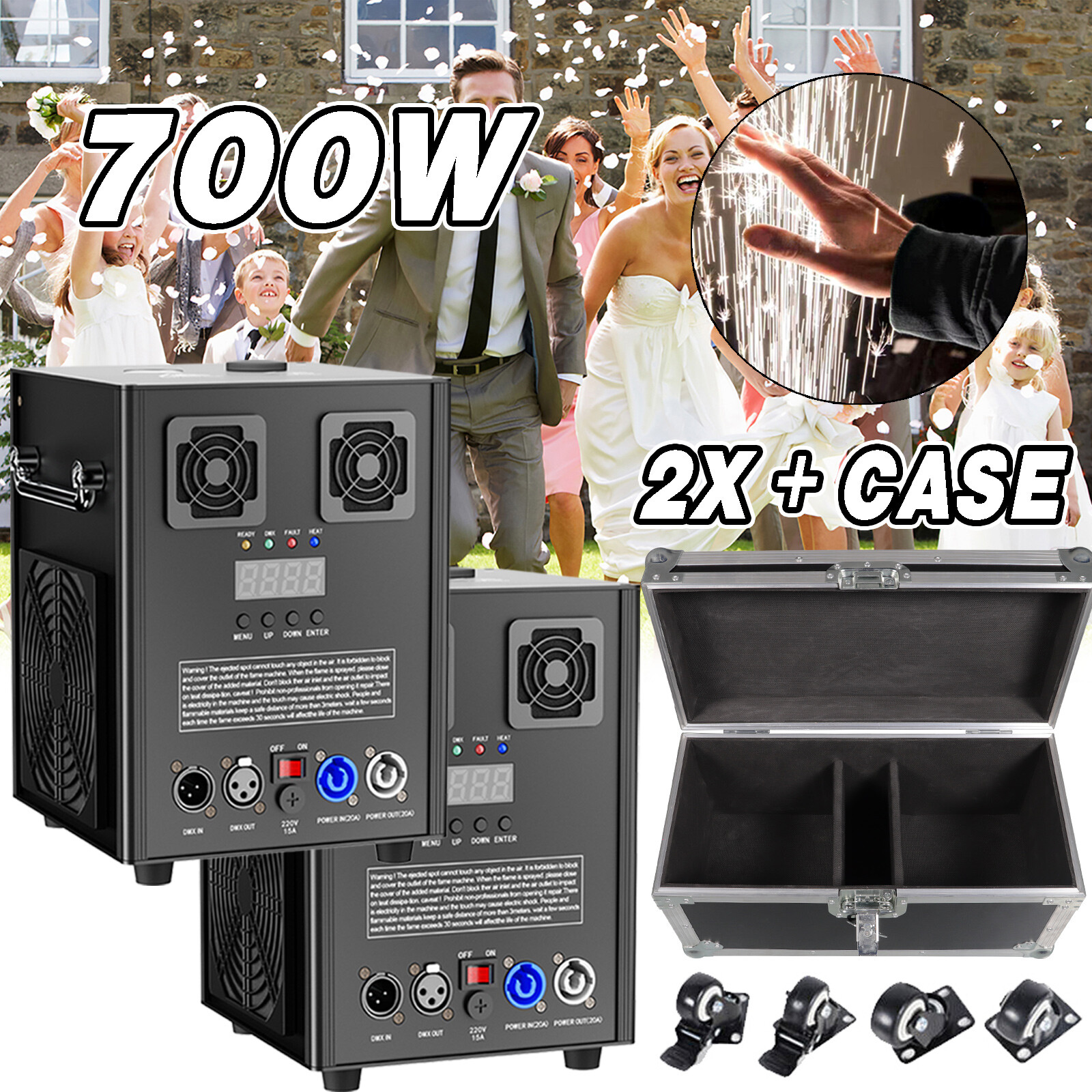 2PCS 700W Cold Spark Firework Machine Stage Effect Wedding DJ Party DMX w/Case