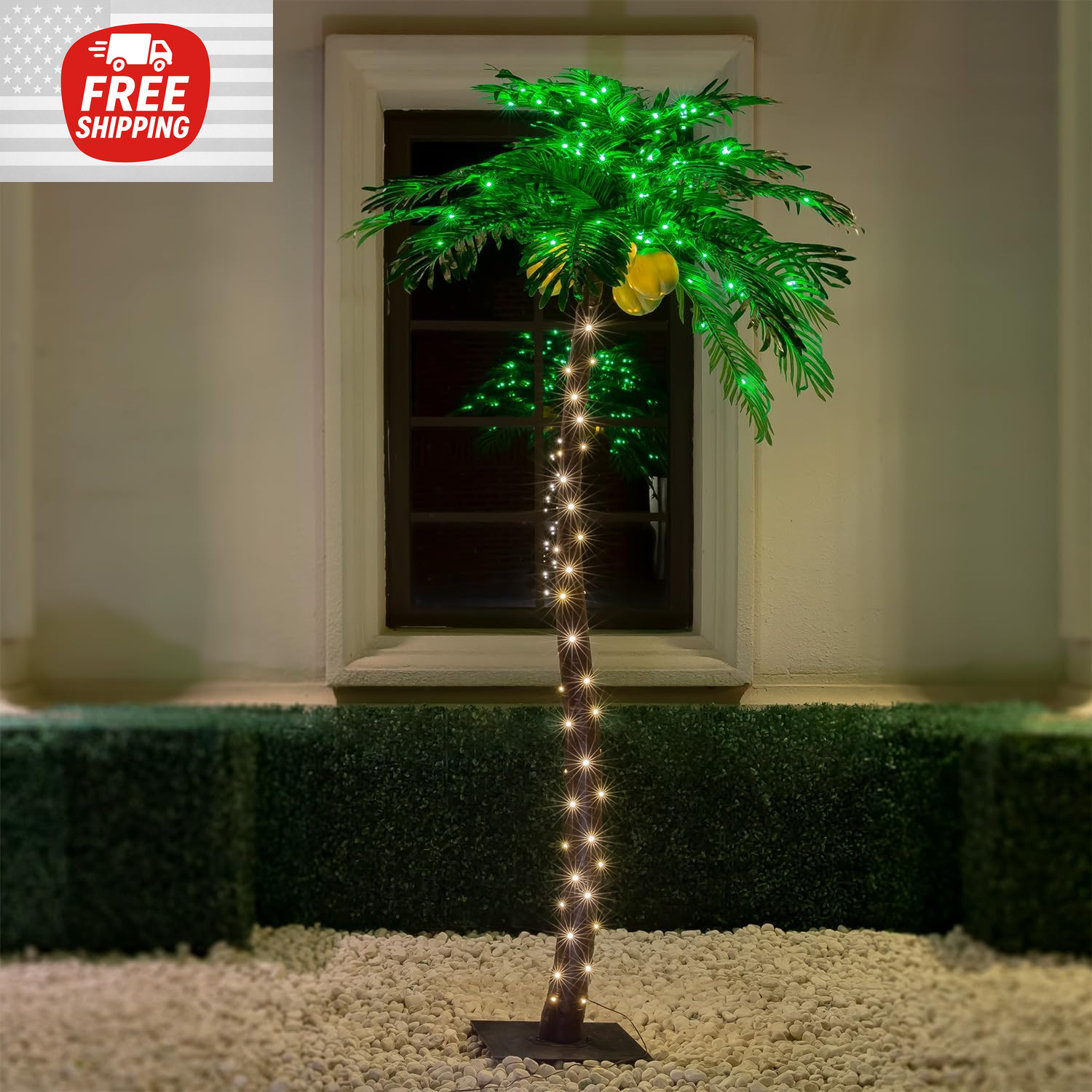 7ft Lighted Palm Tree with Glowing Coconuts - Dimmable, UL Certified, Waterproof