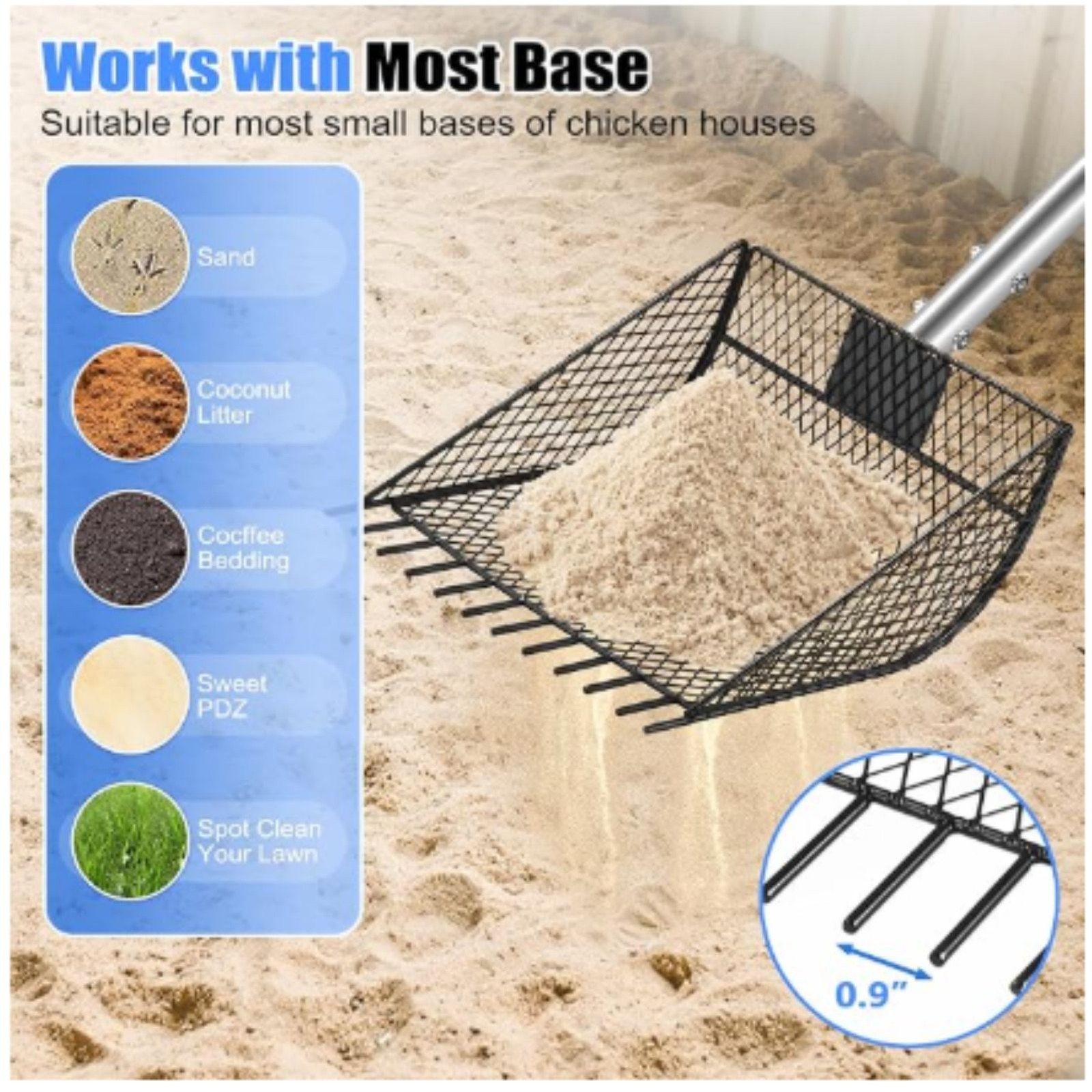 NEW - CAROD Chicken Poop Scooper & Rake Long Handle Metal Coop Cleaning Tool