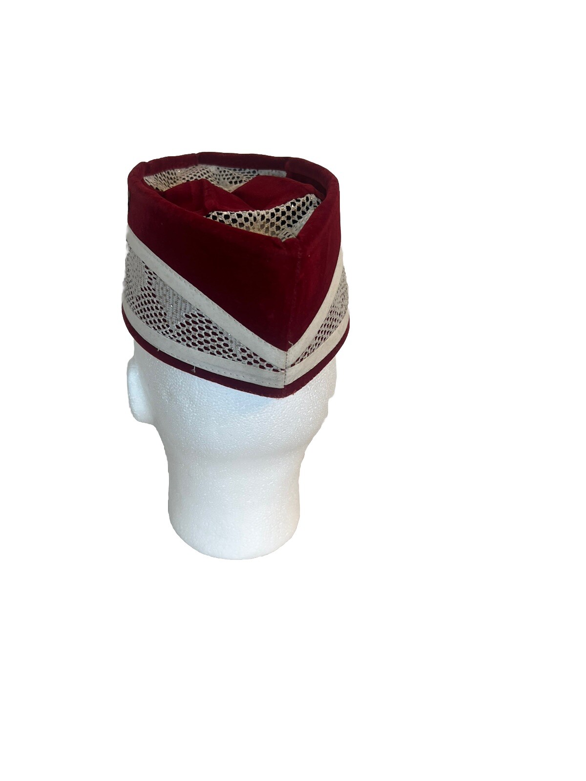 Red / White Handmade African Traditional Velvet / Mesh Hat. One Size